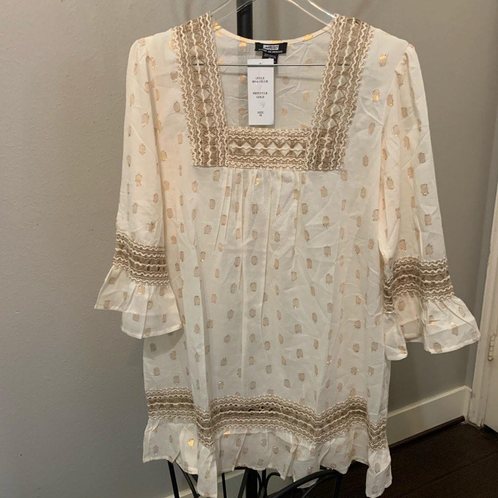 Naoo M 100% cotton gold white tunic new